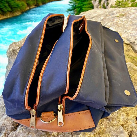 Vintage Toiletry Dopp Travel Bag Black Nylon Made in Taiwan Many Zippers